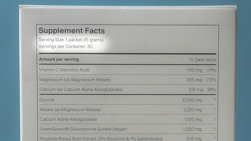 Novos Core Ingredients Serving Size and Per