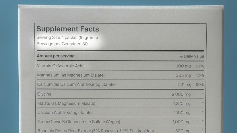 Novos Core Ingredients Serving Size and Per