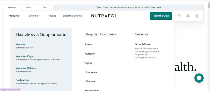 Nutrafol Dropdown Menu