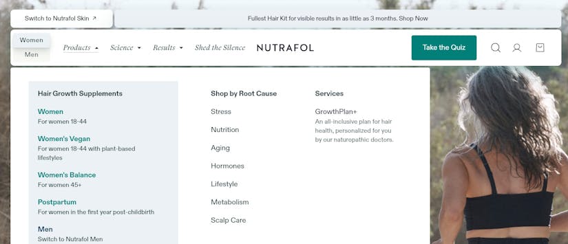 Nutrafol Dropdown Menu