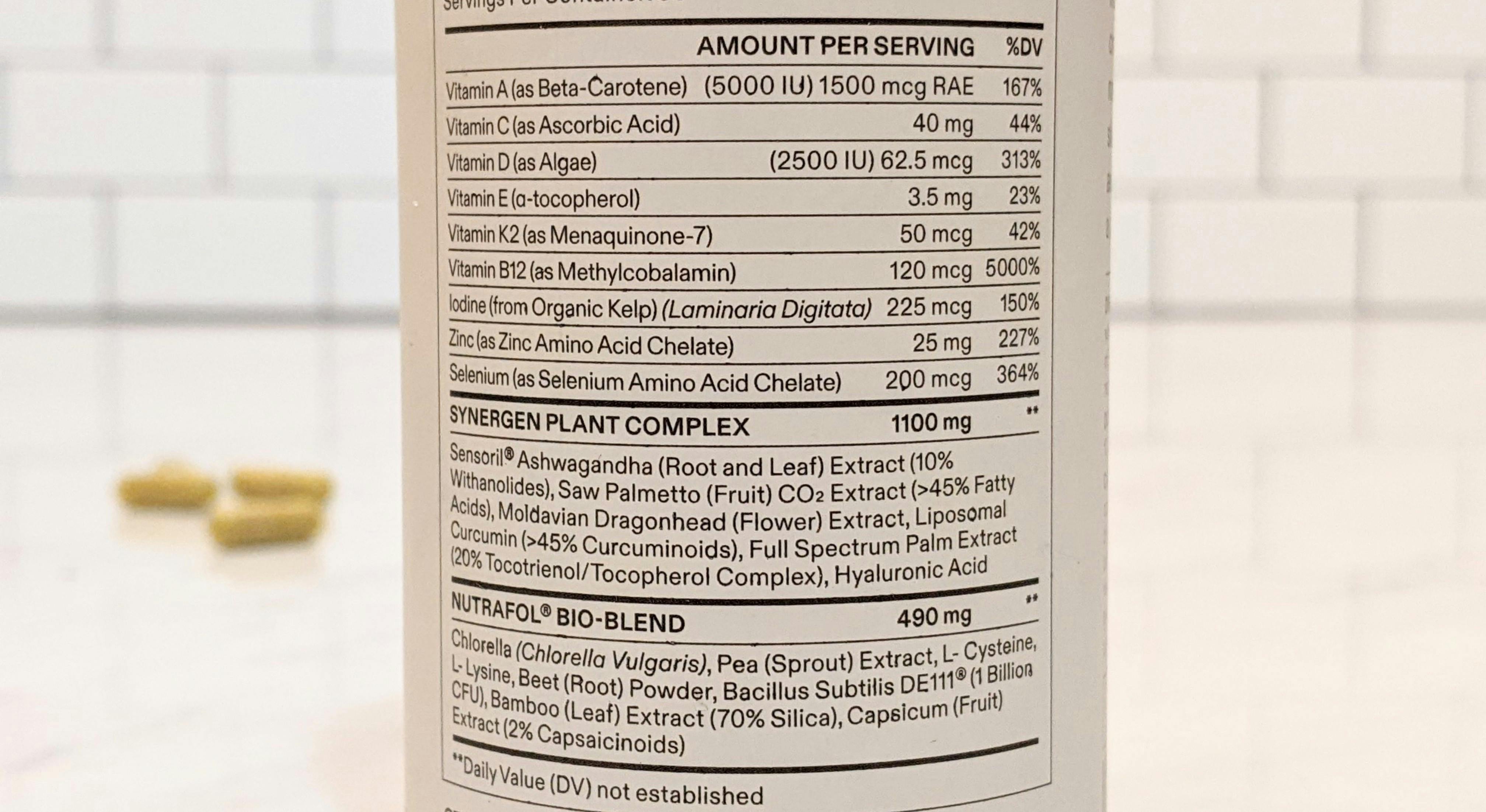 Nutrafol Ingredients Label