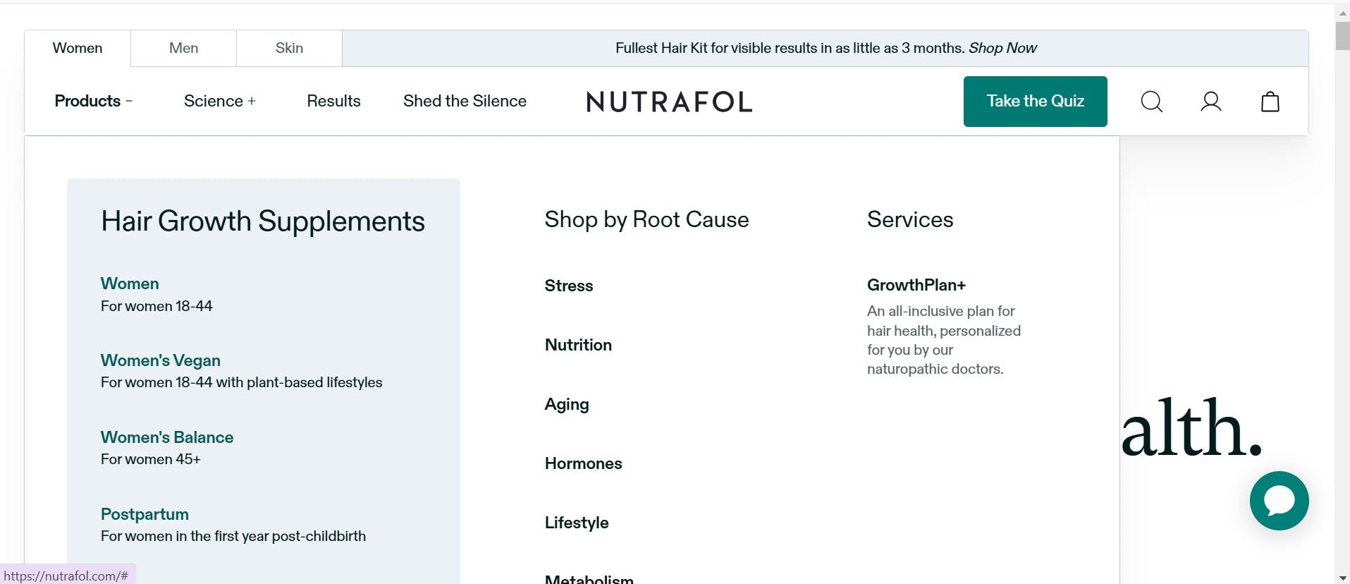 Nutrafol Dropdown Menu