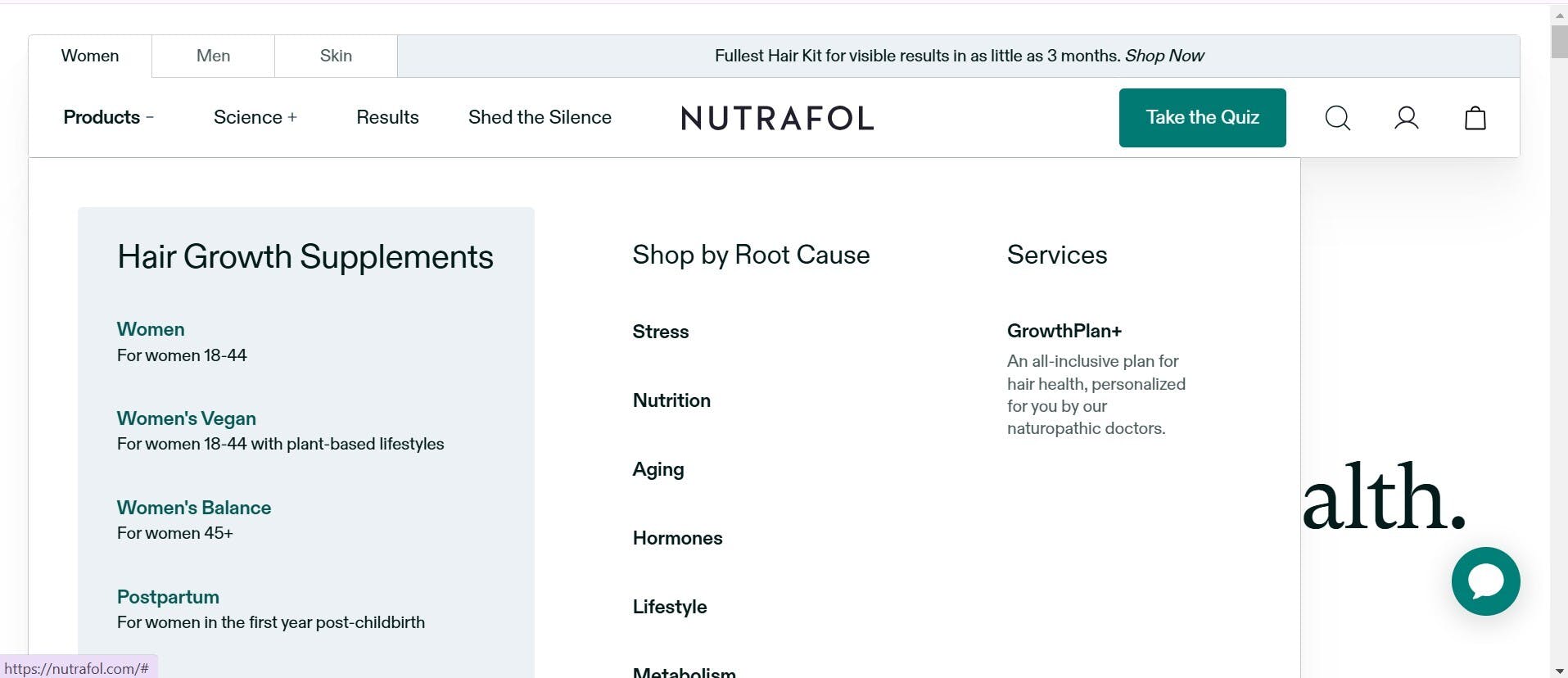 Nutrafol Dropdown Menu