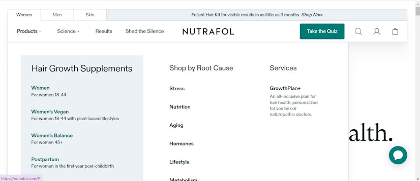Nutrafol Dropdown Menu
