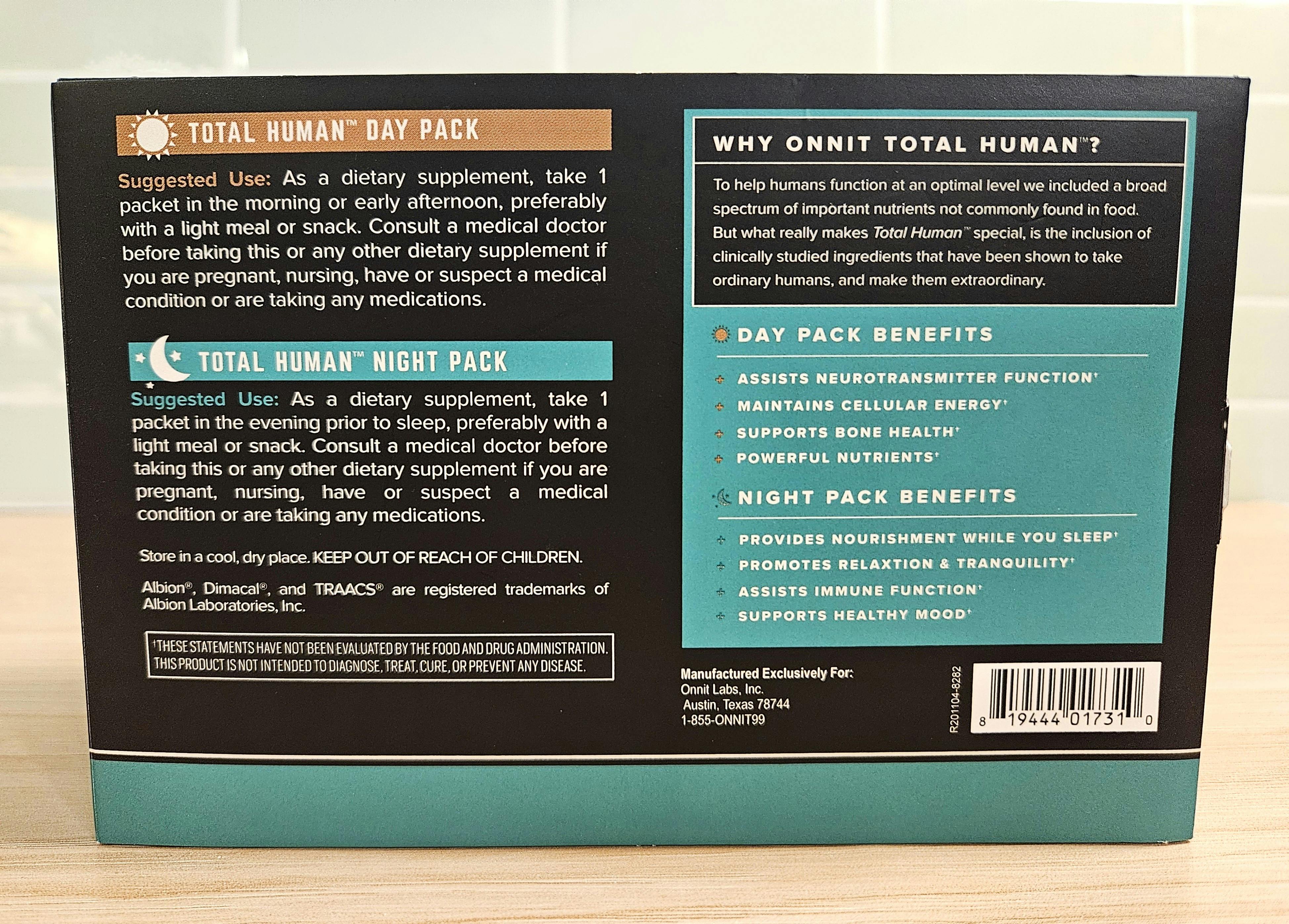 Onnit Total Human Review Box Back