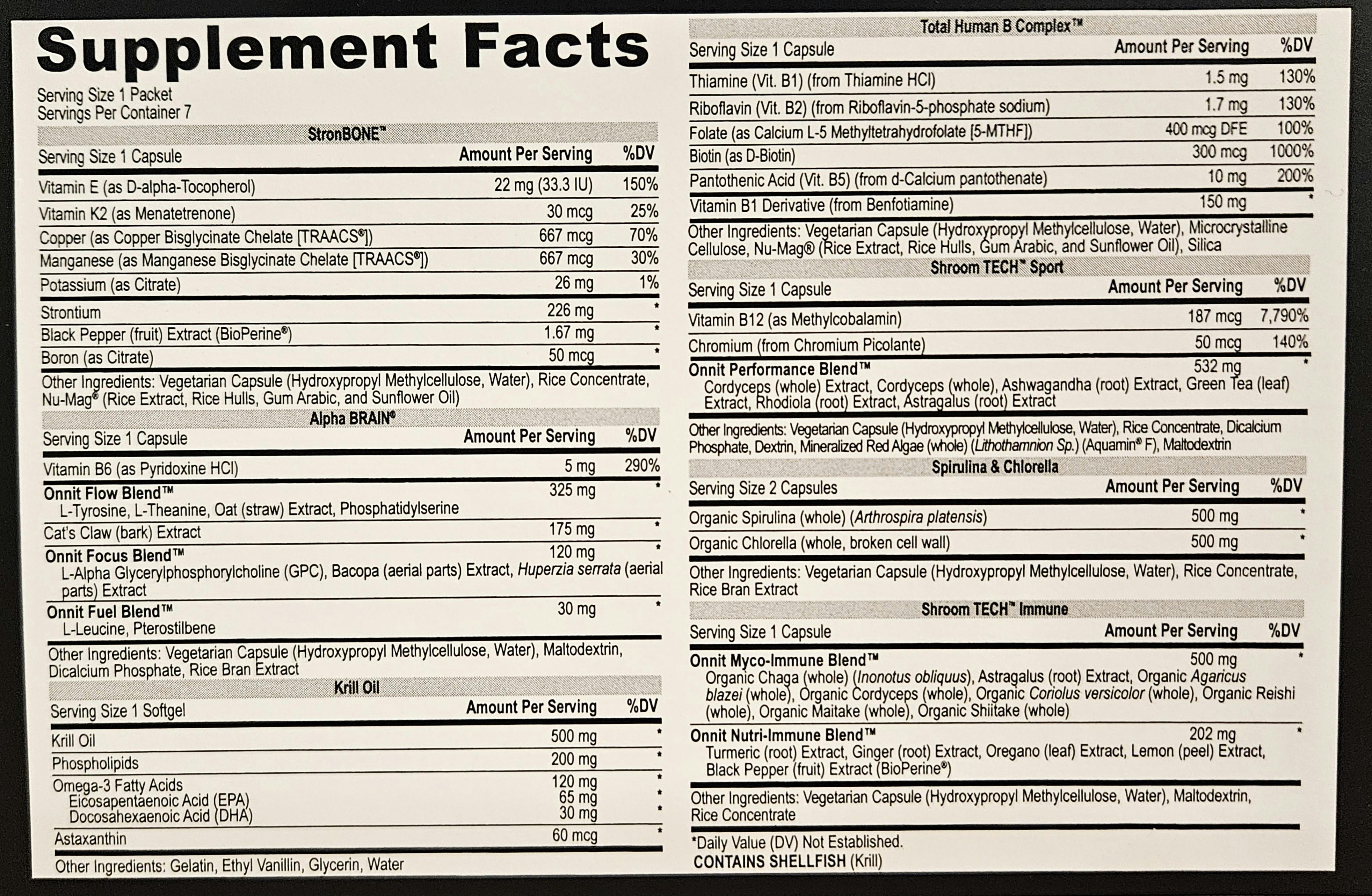 Onnit Total Human Review Day Pack Supplement Facts