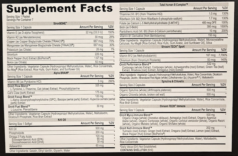 Onnit Total Human Review Day Pack Supplement Facts