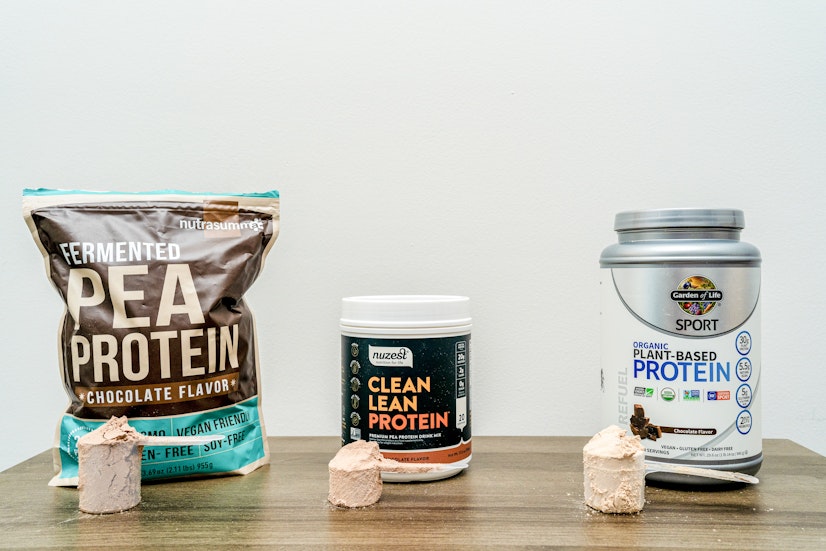 Chocolate-flavored pea protein powders