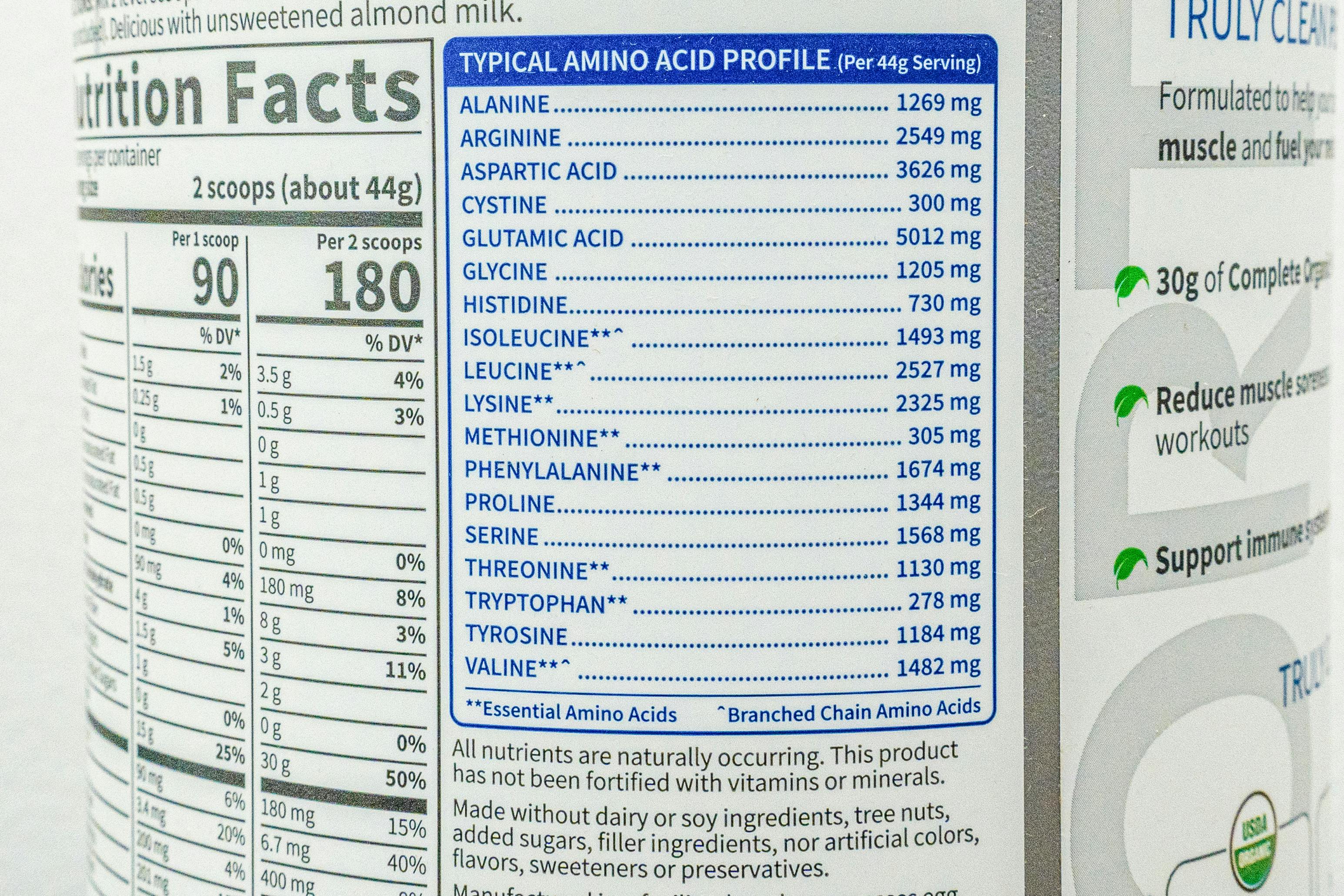 Garden of Life pea protein amino acid contents