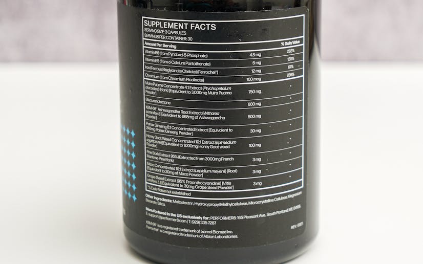 Performer 8 ingredients label