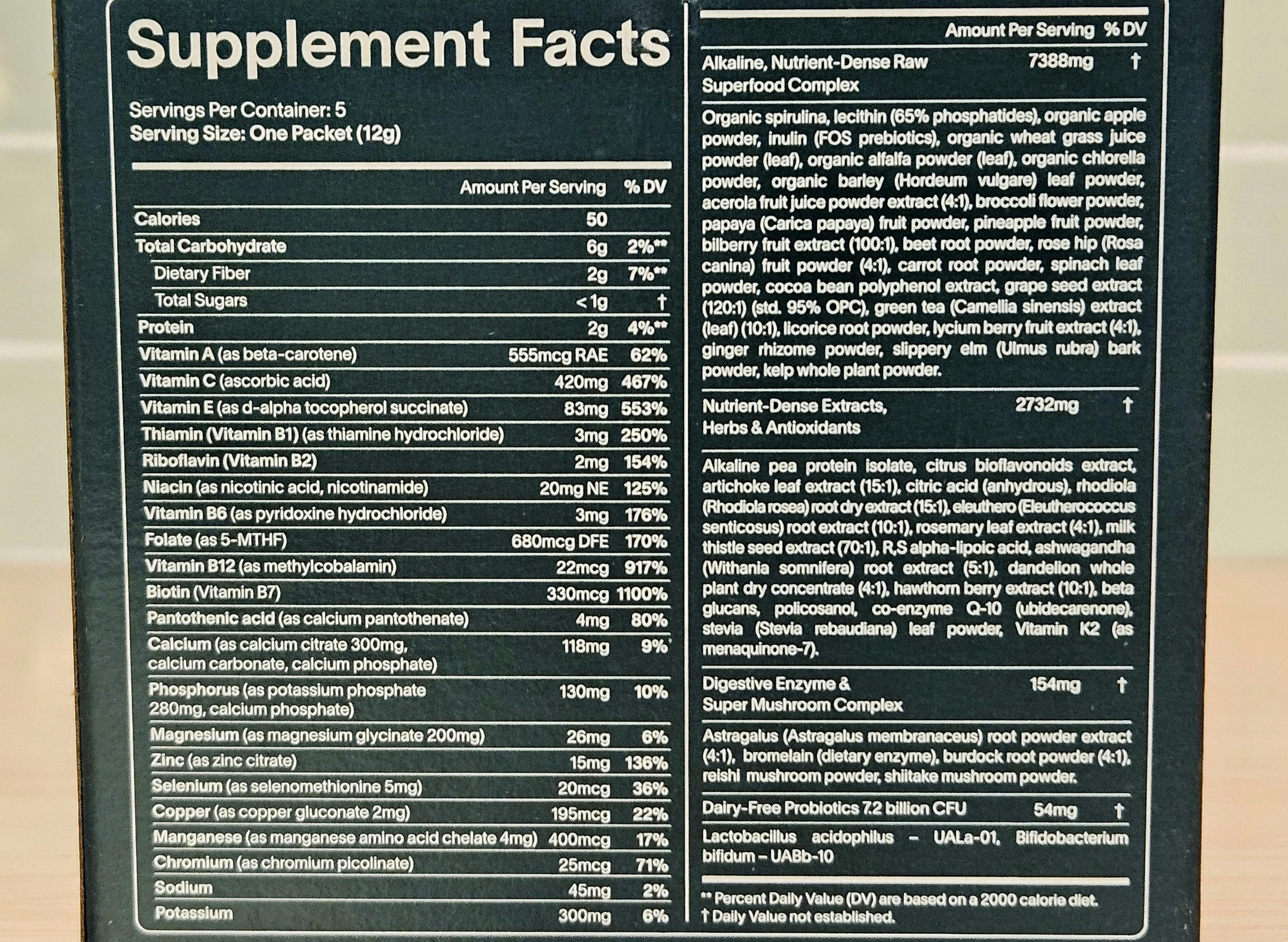 Primal Greens vs AG1 Athletic Greens Supplement Facts