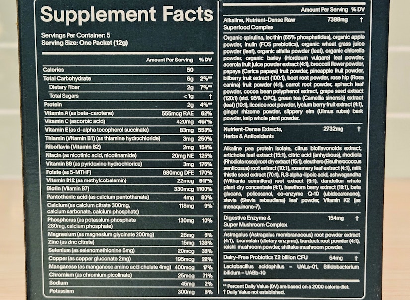 Primal Greens vs AG1 Athletic Greens Supplement Facts
