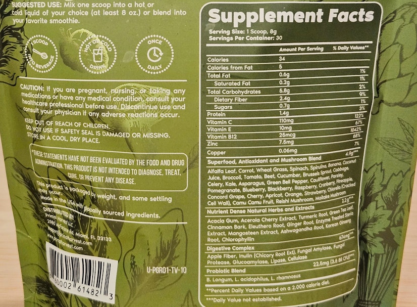 Primal Greens vs AG1 Primal Greens Supplement Facts