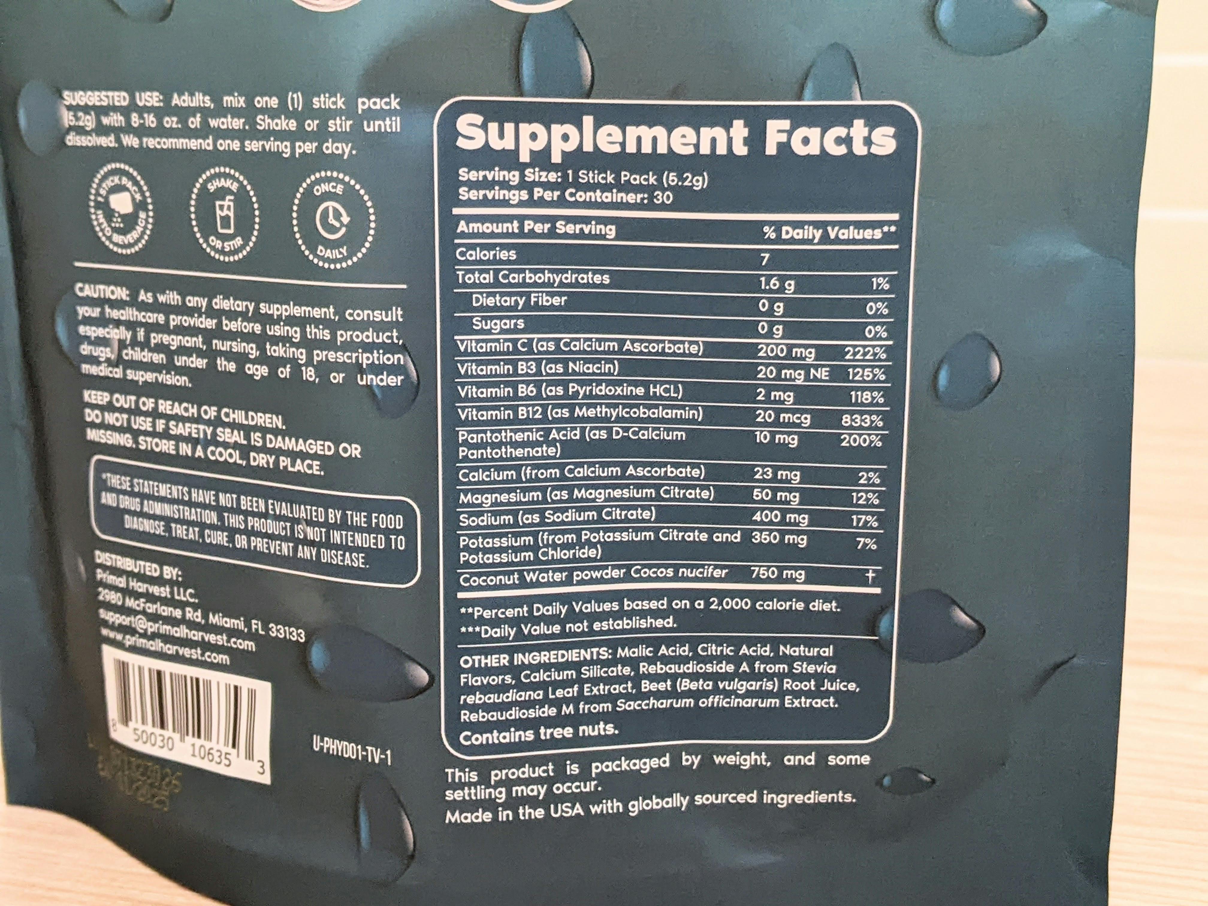 Primal Hydration Ingredients