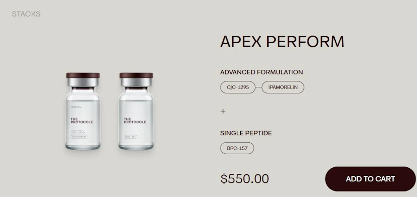 Protocole’s Apex stack, with CJC-1295, ipamorelin, and BPC-157