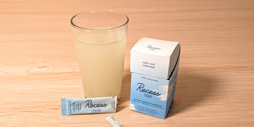 Recess Mood (unflavored) mixed into a glass of water