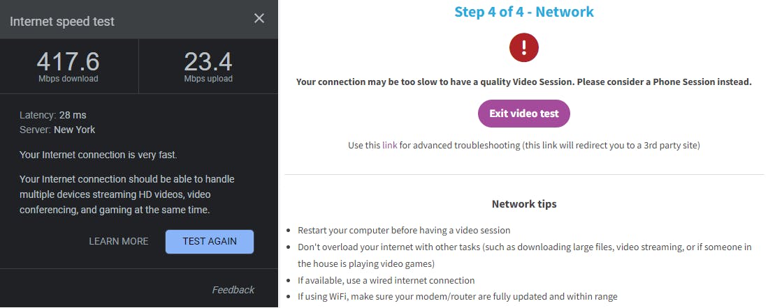 Regain connectivity error
