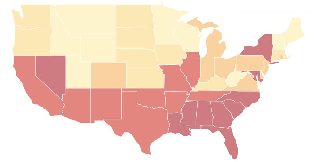 Map of STD infection rates by U.S. state - 2022
