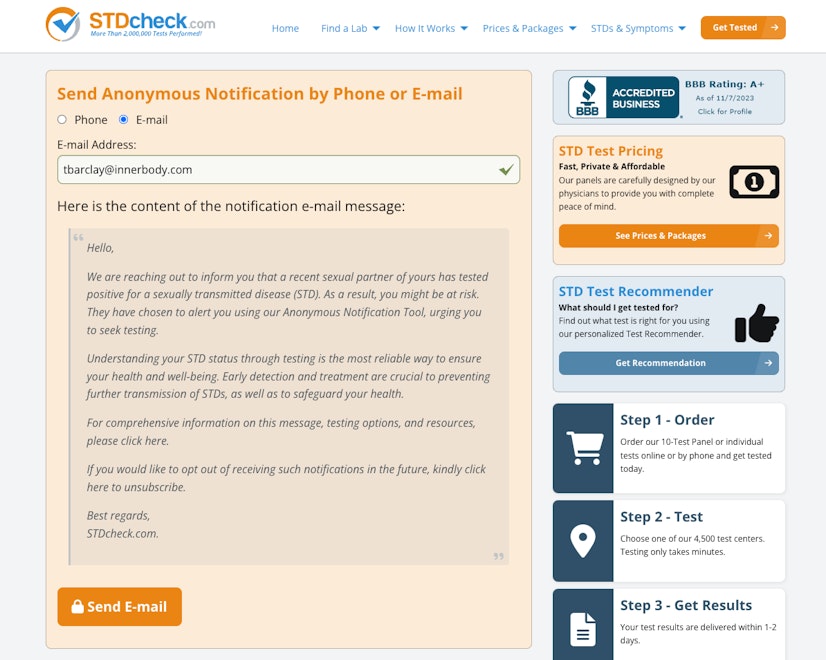Stdcheck Anonymous Email Notification