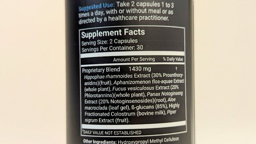 View of STEMREGEN Release’s ingredient list.