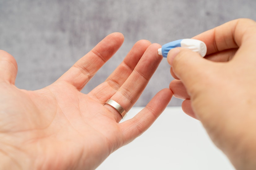 Tester Pricking Finger with Lancet