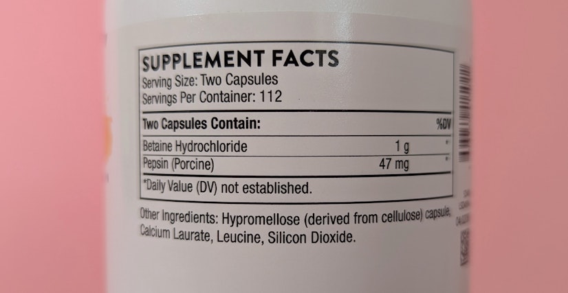 Thorne Betaine Pepsin Ingredients