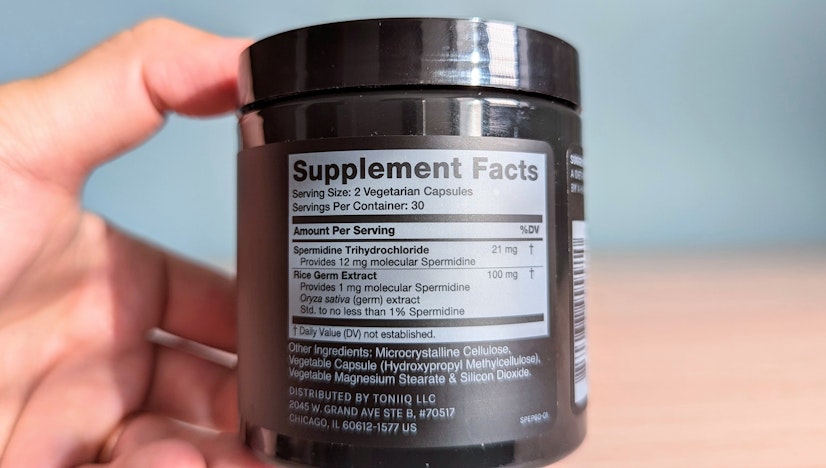Toniiq Spermidine Ingredient Label