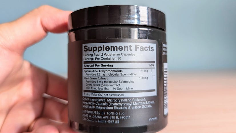 Toniiq Spermidine Ingredient Label