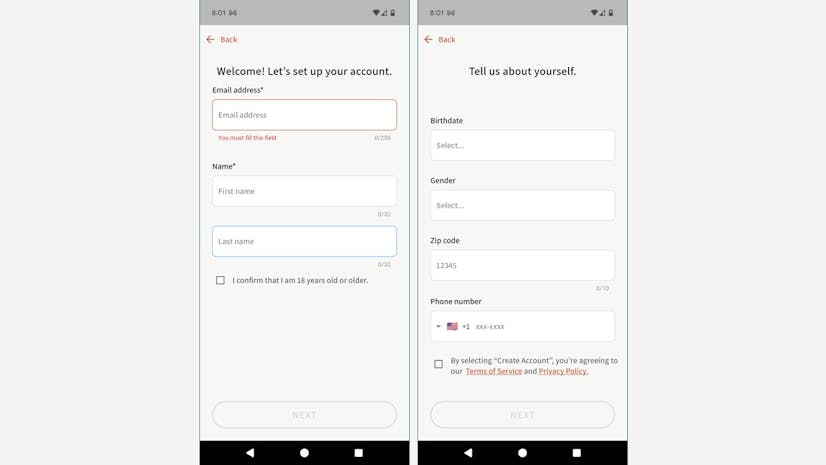 Truvaga Registration Screens