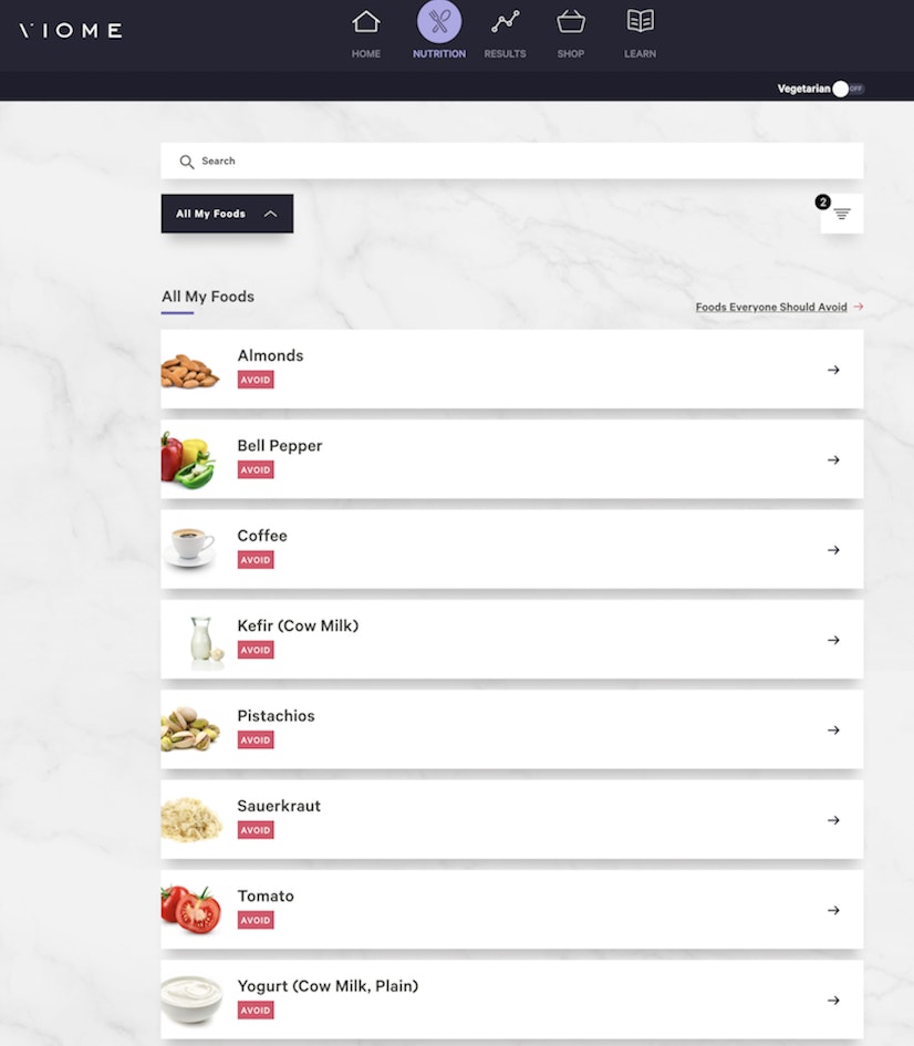 Viome food test results